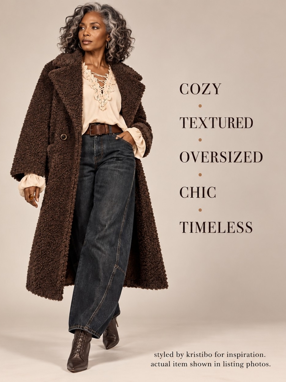 Brown Textured Long Coat - Cozy Statement Outerwear